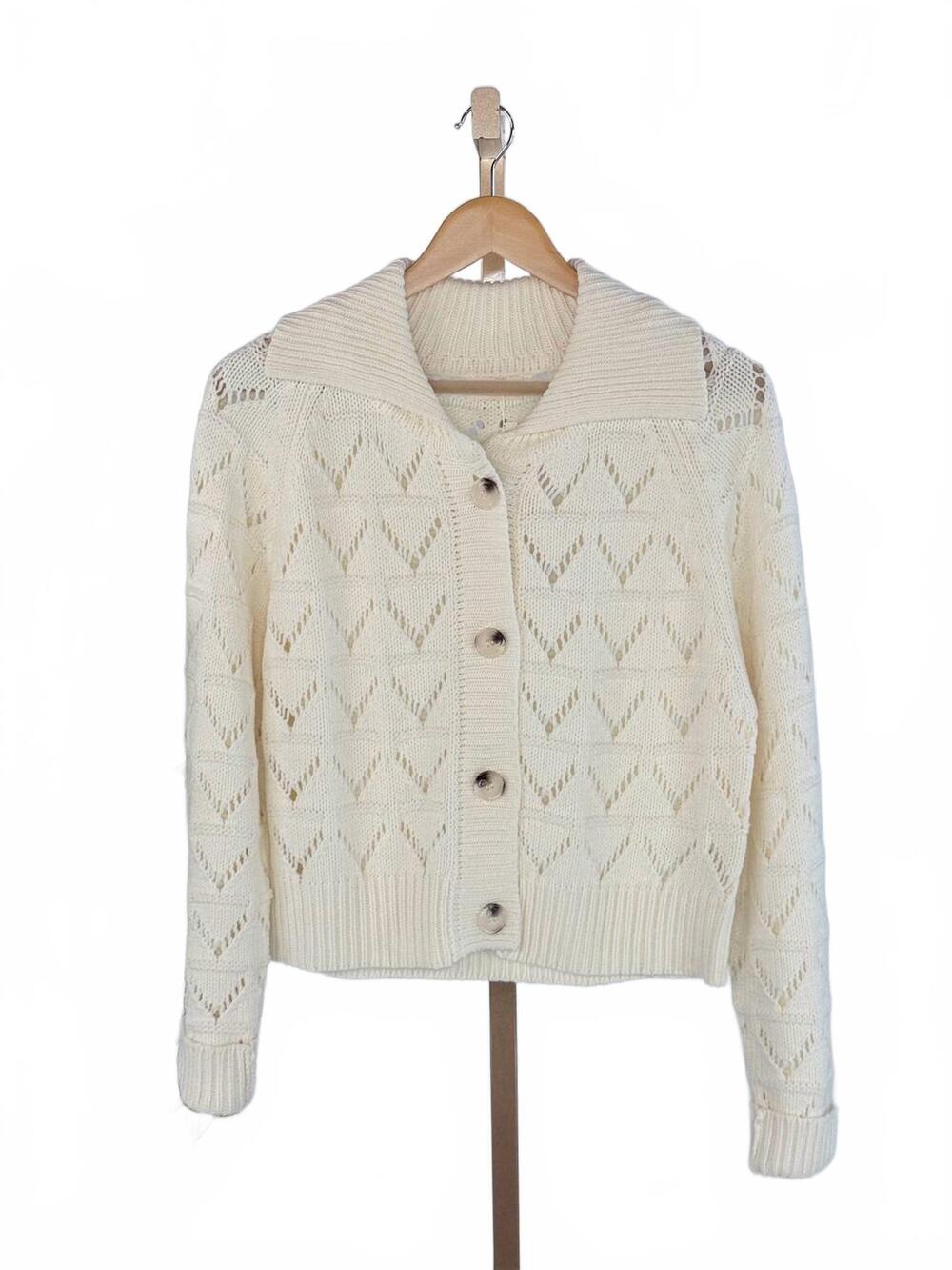 NEW THE KORNER women's pointelle open knit cardigan in ivory whisper